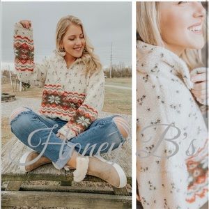 New! Nordic Fair isle Sherpa Pullover Top Sweater